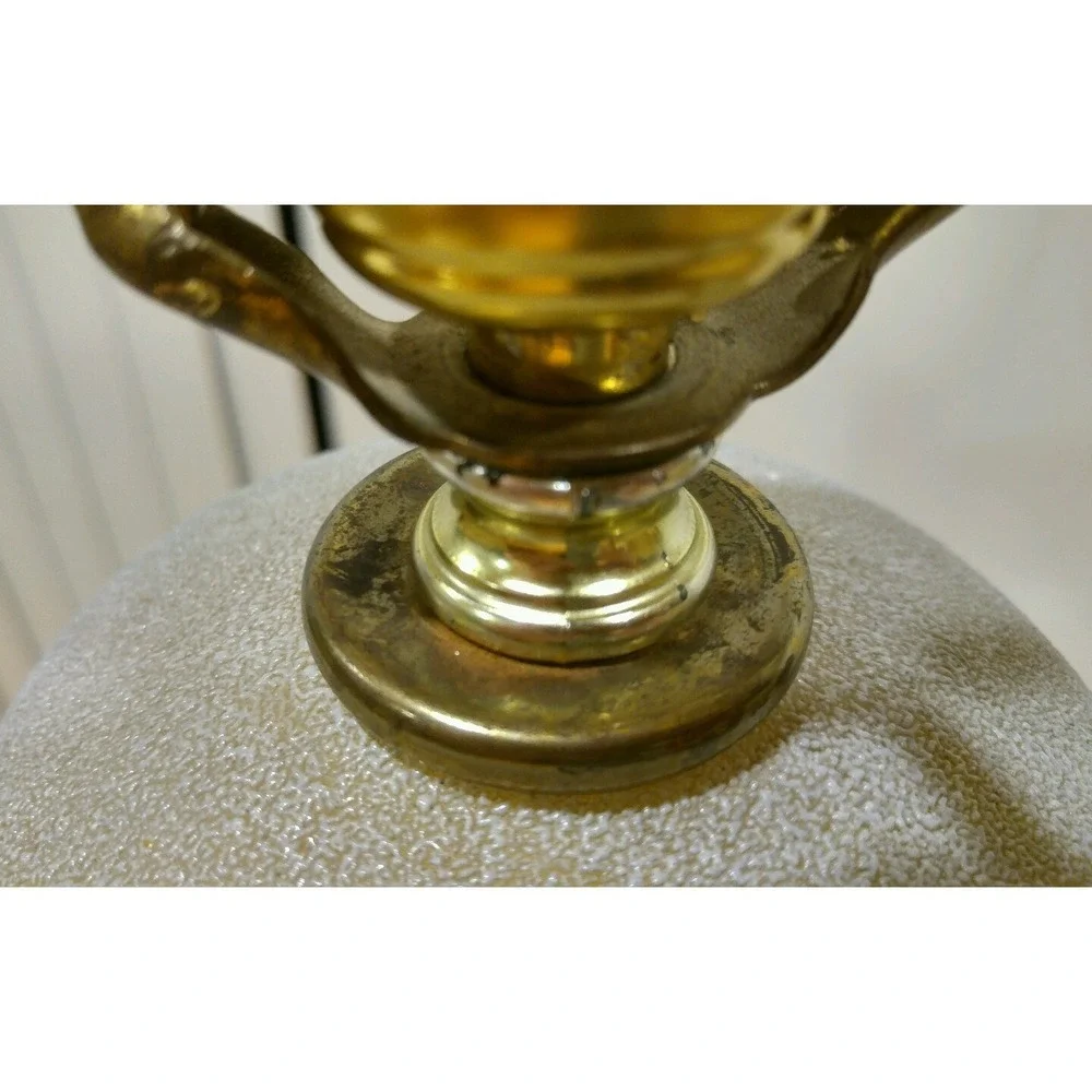 Vintage Gold Colored Glass Floral Pattern Table Lamp Square Brass Base Germany
